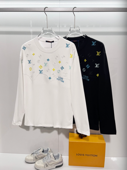 LOUIS VUITTON LV 2026FW WAVE MONOGRAM MULTI-COLOR EMBROIDERED LONG SLEEVE T-SHIRT – 1:1 HIGH END
