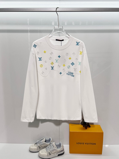 LOUIS VUITTON LV 2026FW WAVE MONOGRAM MULTI-COLOR EMBROIDERED LONG SLEEVE T-SHIRT – 1:1 HIGH END
