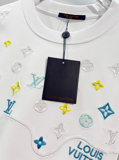 LOUIS VUITTON LV 2026FW WAVE MONOGRAM MULTI-COLOR EMBROIDERED LONG SLEEVE T-SHIRT – 1:1 HIGH END