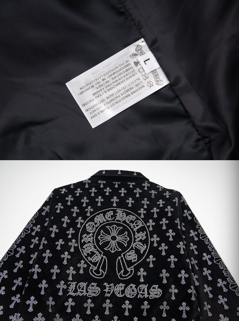 CHROME HEARTS CH 2026FW FULL LOGO STRASS EMBELLISHED VELOUR BASEBALL JACKET– 1:1 HIGH END