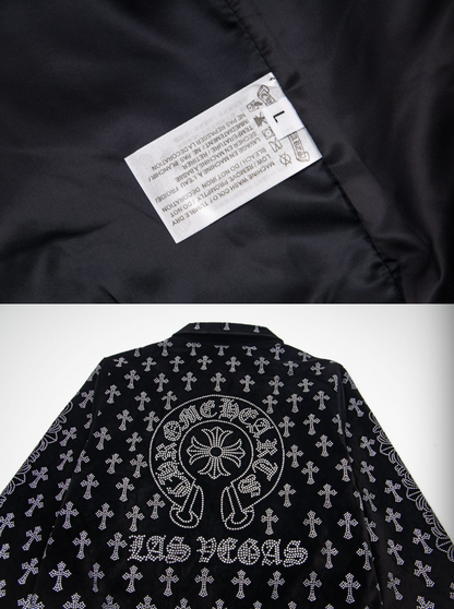 CHROME HEARTS CH 2026FW FULL LOGO STRASS EMBELLISHED VELOUR BASEBALL JACKET– 1:1 HIGH END