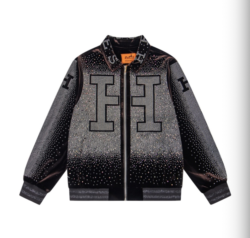 HERMES 2026FW ICONIC H LOGO STRASS EMBELLISHED VELOUR BASEBALL JACKET– 1:1 HIGH END