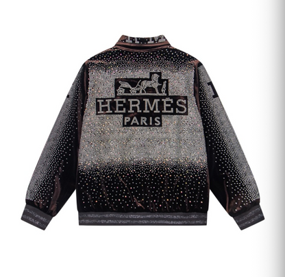 HERMES 2026FW ICONIC H LOGO STRASS EMBELLISHED VELOUR BASEBALL JACKET– 1:1 HIGH END