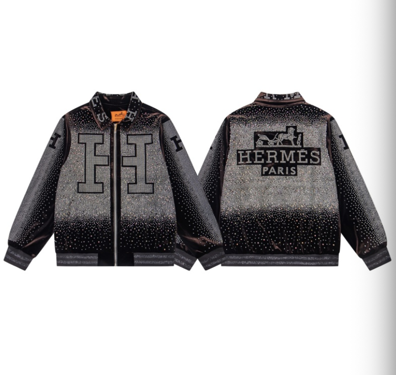 HERMES 2026FW ICONIC H LOGO STRASS EMBELLISHED VELOUR BASEBALL JACKET– 1:1 HIGH END