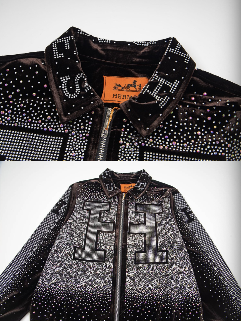 HERMES 2026FW ICONIC H LOGO STRASS EMBELLISHED VELOUR BASEBALL JACKET– 1:1 HIGH END