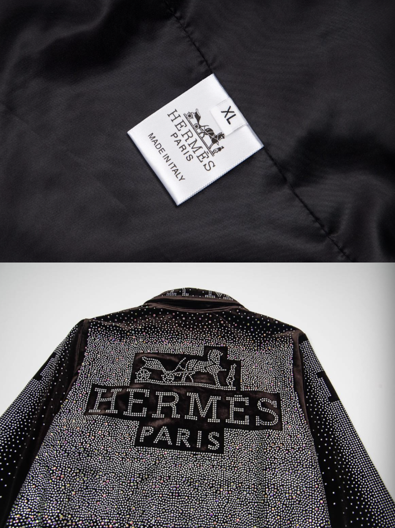 HERMES 2026FW ICONIC H LOGO STRASS EMBELLISHED VELOUR BASEBALL JACKET– 1:1 HIGH END