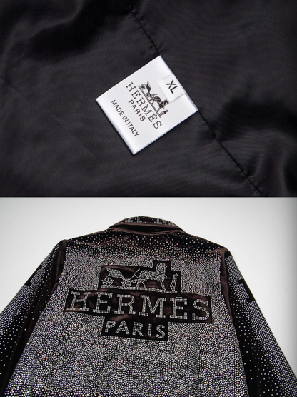 HERMES 2026FW ICONIC H LOGO STRASS EMBELLISHED VELOUR BASEBALL JACKET– 1:1 HIGH END