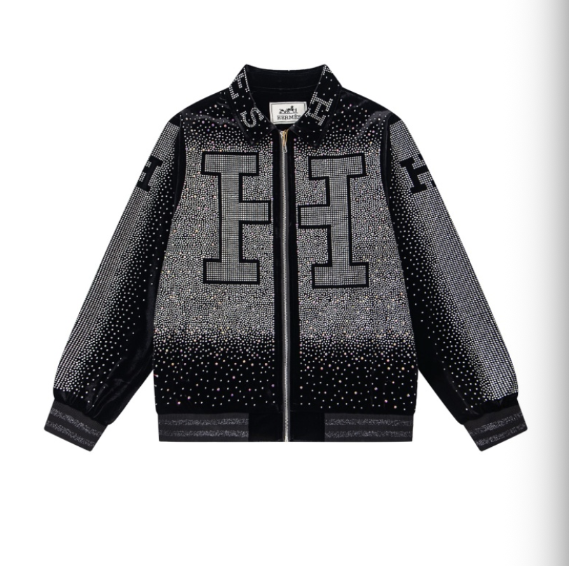 HERMES 2026FW ICONIC H LOGO STRASS EMBELLISHED VELOUR BASEBALL JACKET– 1:1 HIGH END