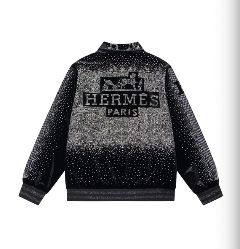 HERMES 2026FW ICONIC H LOGO STRASS EMBELLISHED VELOUR BASEBALL JACKET– 1:1 HIGH END