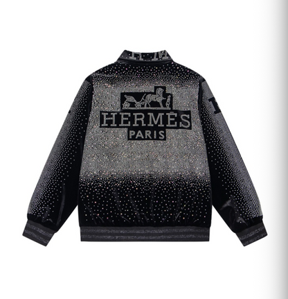 HERMES 2026FW ICONIC H LOGO STRASS EMBELLISHED VELOUR BASEBALL JACKET– 1:1 HIGH END