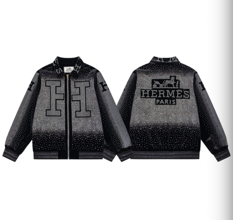 HERMES 2026FW ICONIC H LOGO STRASS EMBELLISHED VELOUR BASEBALL JACKET– 1:1 HIGH END