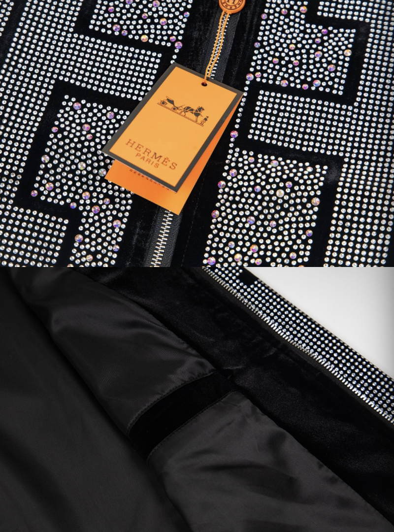 HERMES 2026FW ICONIC H LOGO STRASS EMBELLISHED VELOUR BASEBALL JACKET– 1:1 HIGH END