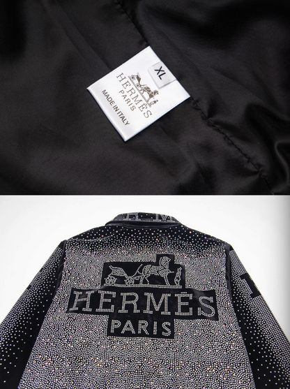 HERMES 2026FW ICONIC H LOGO STRASS EMBELLISHED VELOUR BASEBALL JACKET– 1:1 HIGH END