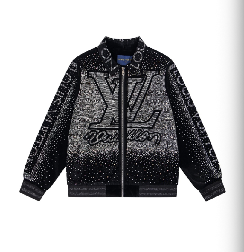 LOUIS VUITTON LV 2026FW ICONIC INITIALS & VUITTON STRASS VELOUR BASEBALL JACKET – 1:1 HIGH END