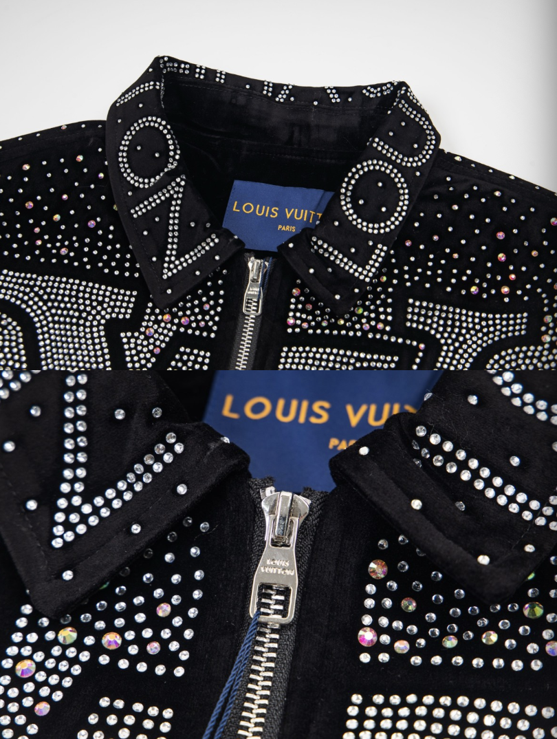 LOUIS VUITTON LV 2026FW ICONIC INITIALS & VUITTON STRASS VELOUR BASEBALL JACKET – 1:1 HIGH END