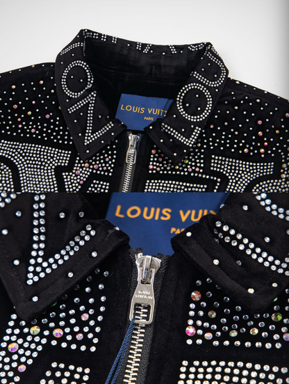 LOUIS VUITTON LV 2026FW ICONIC INITIALS & VUITTON STRASS VELOUR BASEBALL JACKET – 1:1 HIGH END