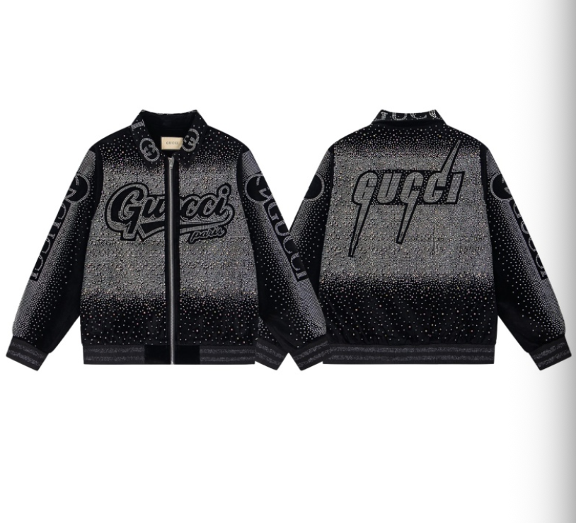 GUCCI 2026FW RETRO LOGO PARIS STRASS EMBELLISHED VELOUR BASEBALL JACKET – 1:1 HIGH END