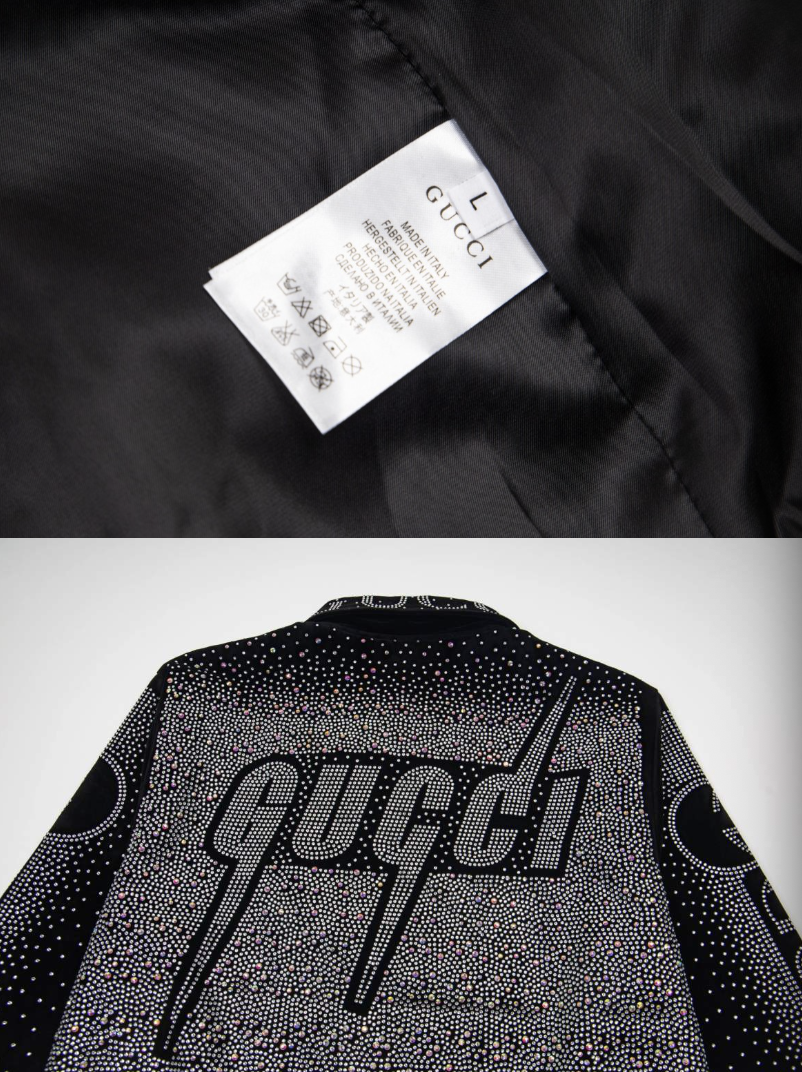 GUCCI 2026FW RETRO LOGO PARIS STRASS EMBELLISHED VELOUR BASEBALL JACKET – 1:1 HIGH END