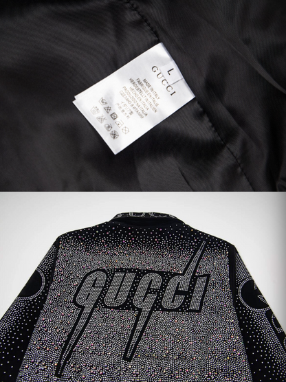 GUCCI 2026FW RETRO LOGO PARIS STRASS EMBELLISHED VELOUR BASEBALL JACKET – 1:1 HIGH END