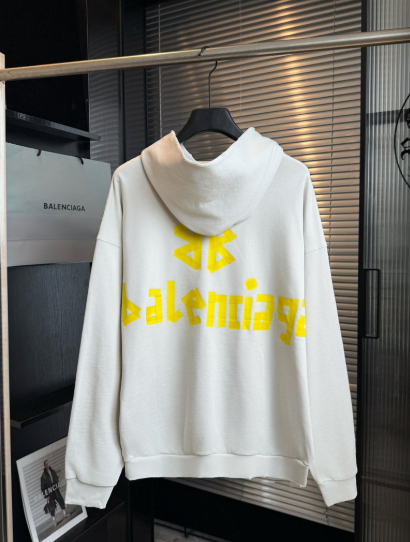 BALENCIAGA 2026FW MASKING TAPE LOGO RIPPED HOODIE – 1:1 HIGH END