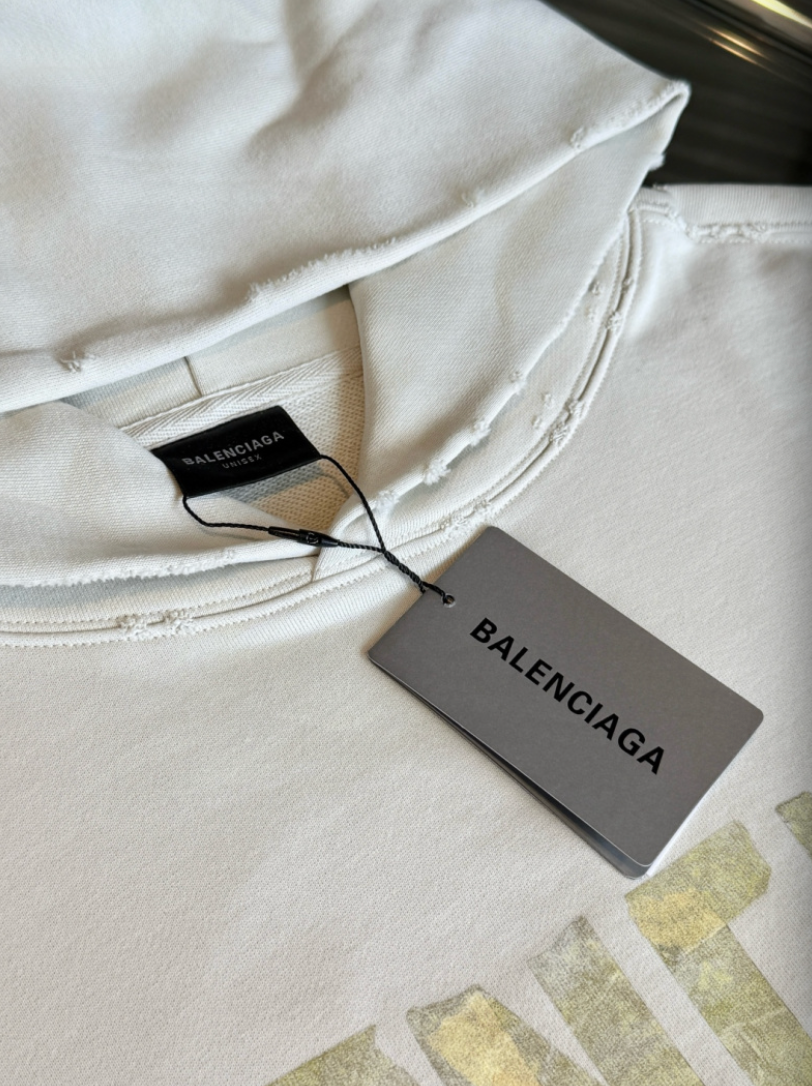 BALENCIAGA 2026FW MASKING TAPE LOGO RIPPED HOODIE – 1:1 HIGH END