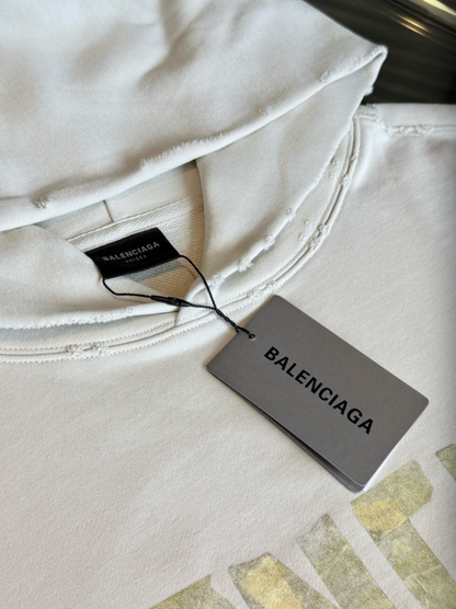 BALENCIAGA 2026FW MASKING TAPE LOGO RIPPED HOODIE – 1:1 HIGH END