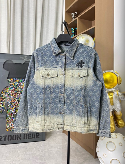 CHROME HEARTS CH ALL-OVER LOGO EMBOSSED GRADIENT DIAMOND DENIM JACKET – 1:1 HIGH END