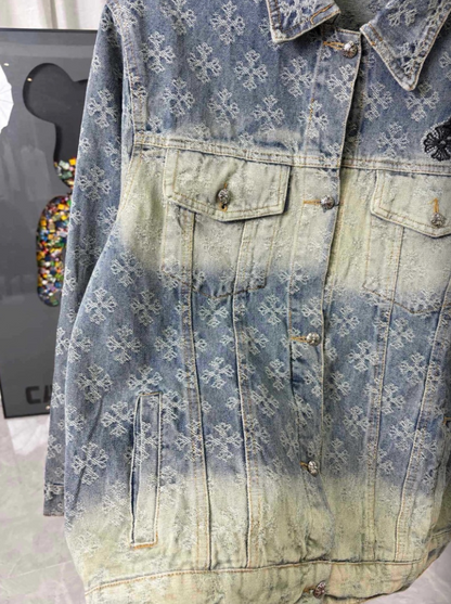 CHROME HEARTS CH ALL-OVER LOGO EMBOSSED GRADIENT DIAMOND DENIM JACKET – 1:1 HIGH END