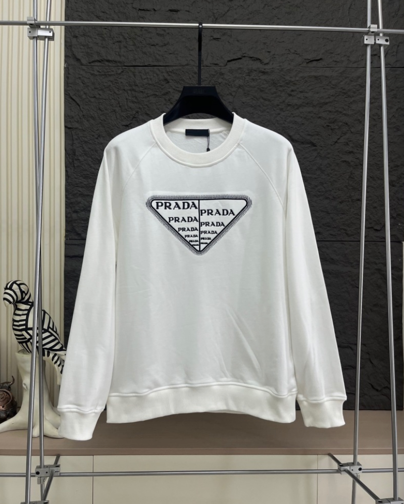 PRADA 2026FW MULTI-TRIANGLE LOGO EMBROIDERED CREWNECK SWEATSHIR – 1:1 HIGH END