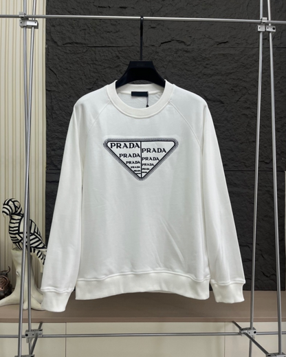 PRADA 2026FW MULTI-TRIANGLE LOGO EMBROIDERED CREWNECK SWEATSHIR – 1:1 HIGH END