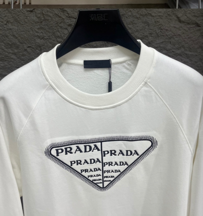 PRADA 2026FW MULTI-TRIANGLE LOGO EMBROIDERED CREWNECK SWEATSHIR – 1:1 HIGH END