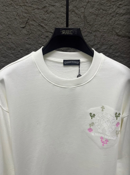 CHROME HEARTS CH 2026FW MULTI-COLOR CEMETERY CROSS POCKET CREWNECK SWEATSHIRT – 1:1 HIGH END
