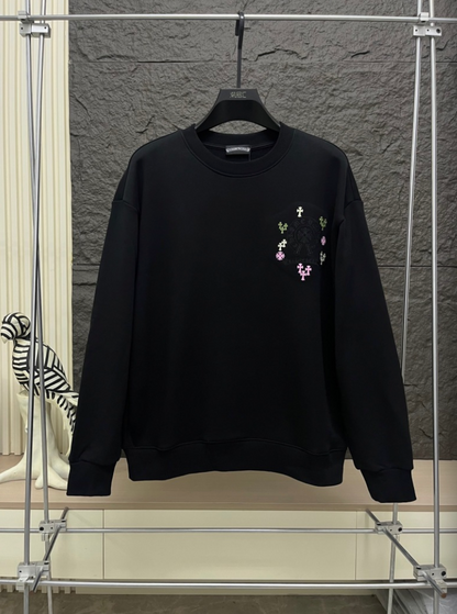 CHROME HEARTS CH 2026FW MULTI-COLOR CEMETERY CROSS POCKET CREWNECK SWEATSHIRT – 1:1 HIGH END