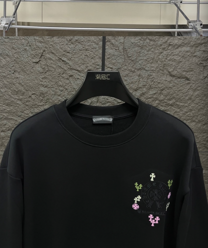 CHROME HEARTS CH 2026FW MULTI-COLOR CEMETERY CROSS POCKET CREWNECK SWEATSHIRT – 1:1 HIGH END