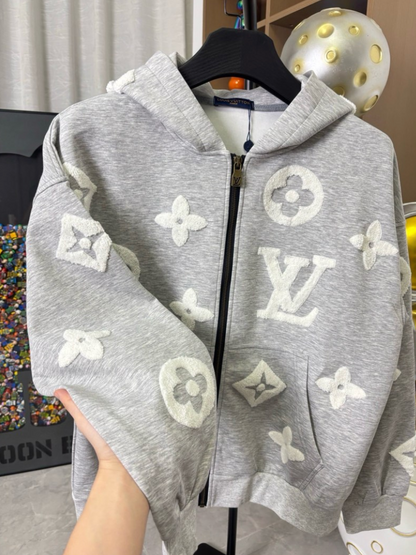 LOUIS VUITTON LV 2026FW ALL-OVER MONOGRAM BOUCLÉ ZIP-UP HOODIE – 1:1 HIGH END