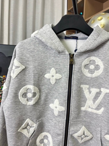 LOUIS VUITTON LV 2026FW ALL-OVER MONOGRAM BOUCLÉ ZIP-UP HOODIE – 1:1 HIGH END