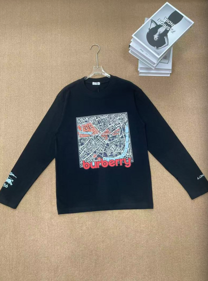 BURBERRY LONDON MAP GRAPHIC PRINT LONG SLEEVE T-SHIRT– 1:1 HIGH END