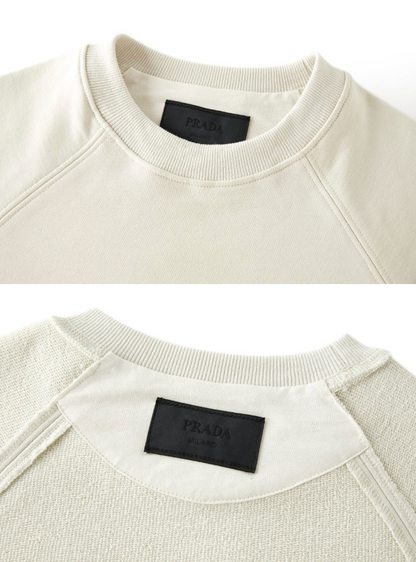 PRADA 2026FW MINIMALIST WOVEN LABEL HEAVYWEIGHT CREWNECK SWEATSHIRT – 1:1 HIGH END