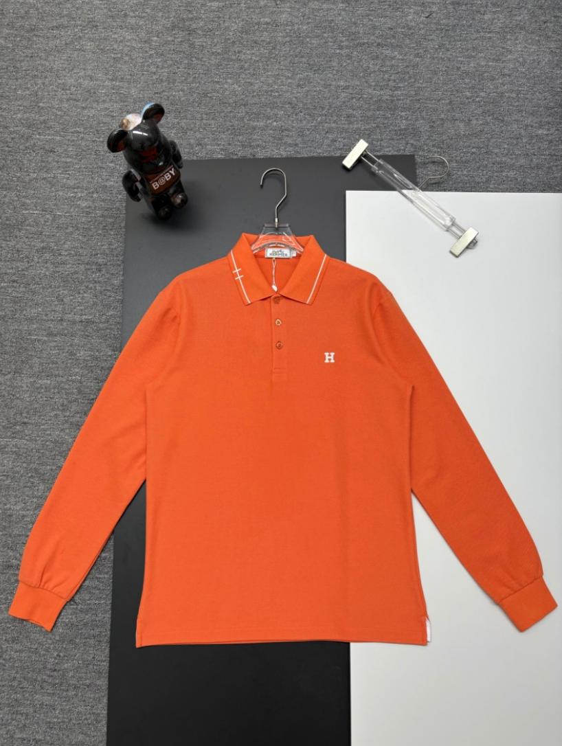 HERMES ICONIC H EMBROIDERED LONG SLEEVE PIQUÉ POLO SHIRT– 1:1 HIGH END