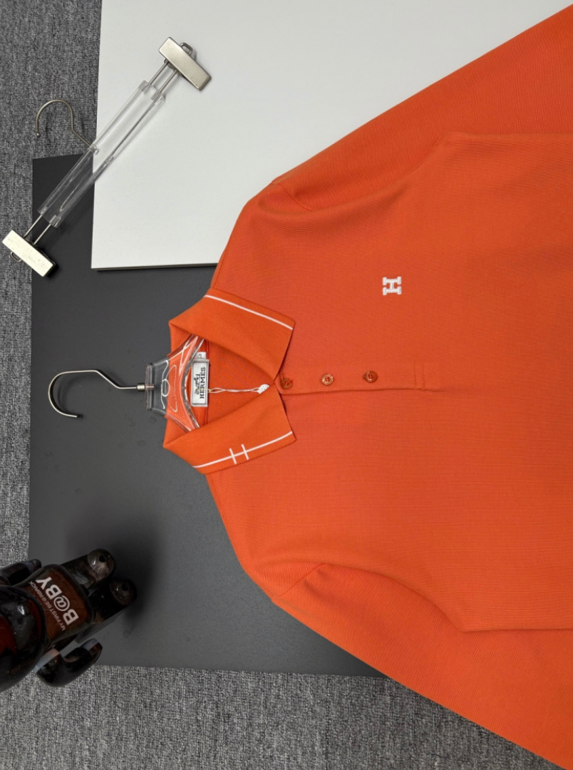 HERMES ICONIC H EMBROIDERED LONG SLEEVE PIQUÉ POLO SHIRT– 1:1 HIGH END