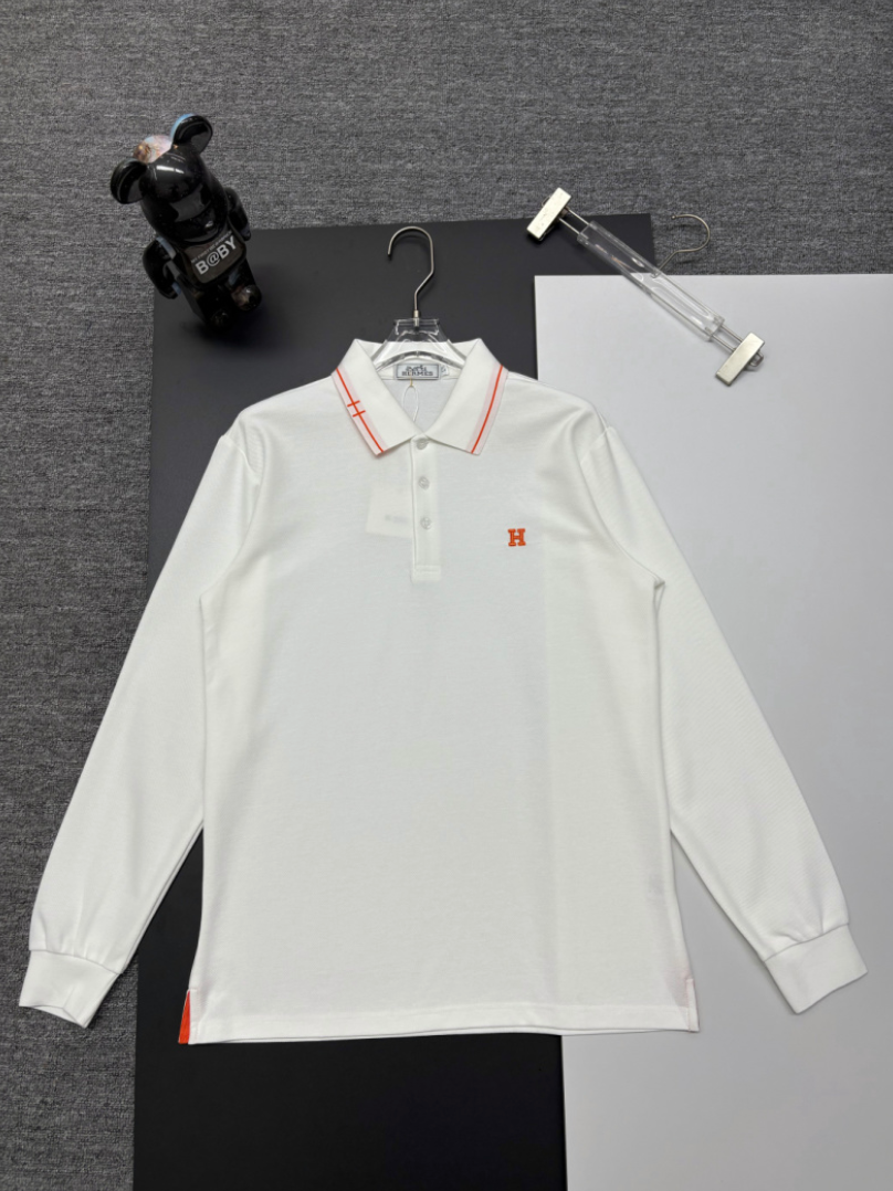 HERMES ICONIC H EMBROIDERED LONG SLEEVE PIQUÉ POLO SHIRT– 1:1 HIGH END