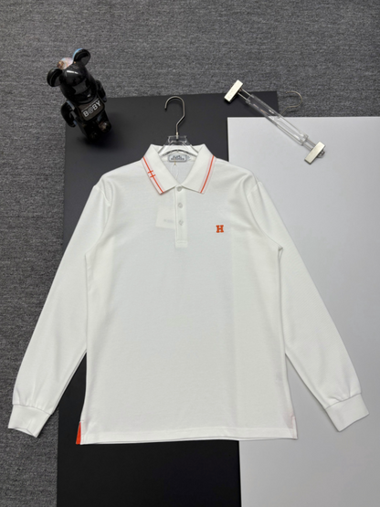 HERMES ICONIC H EMBROIDERED LONG SLEEVE PIQUÉ POLO SHIRT– 1:1 HIGH END