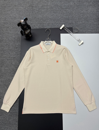 HERMES ICONIC H EMBROIDERED LONG SLEEVE PIQUÉ POLO SHIRT– 1:1 HIGH END