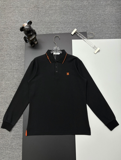 HERMES ICONIC H EMBROIDERED LONG SLEEVE PIQUÉ POLO SHIRT– 1:1 HIGH END