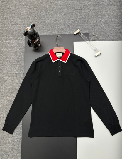 GUCCI RETRO CONTRAST COLLAR LONG SLEEVE PIQUÉ POLO SHIRT– 1:1 HIGH END