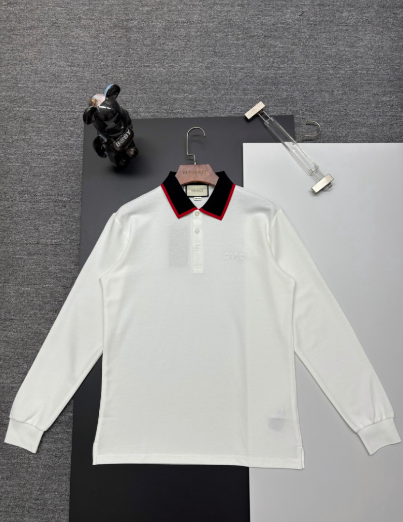 GUCCI RETRO CONTRAST COLLAR LONG SLEEVE PIQUÉ POLO SHIRT– 1:1 HIGH END