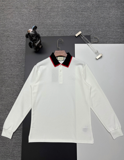 GUCCI RETRO CONTRAST COLLAR LONG SLEEVE PIQUÉ POLO SHIRT– 1:1 HIGH END