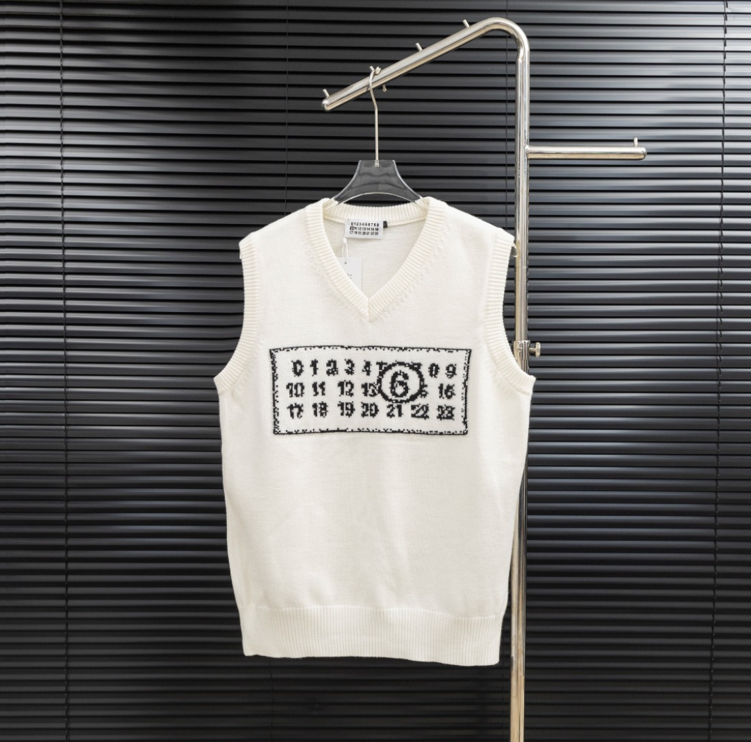 MAISON MARGIELA MM6 NUMERIC V-NECK KNIT SWEATER VEST – 1:1 HIGH END