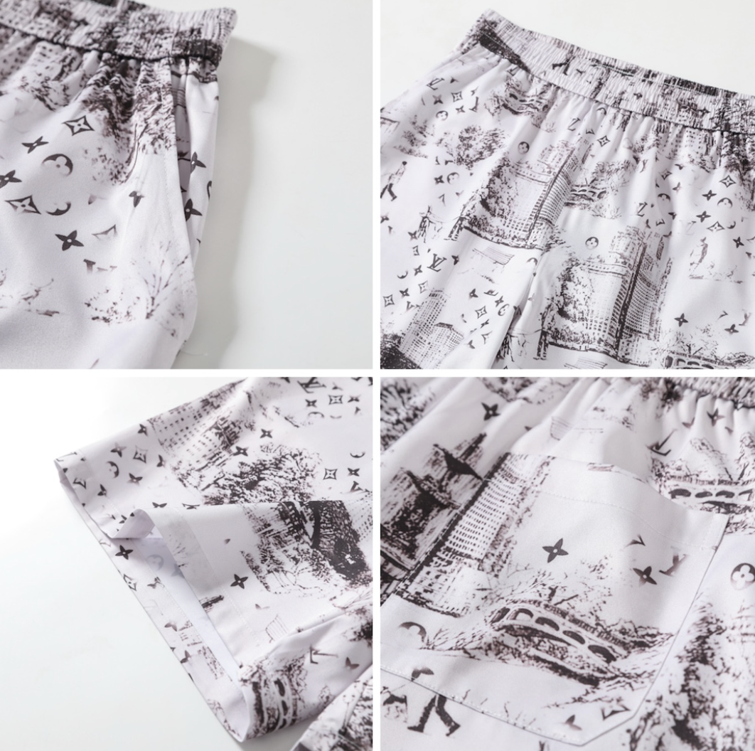 LOUIS VUITTON SKETCH CITY PRINT SILK SHIRT & SHORTS SET – 1:1 HIGH END