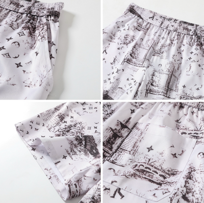 LOUIS VUITTON SKETCH CITY PRINT SILK SHIRT & SHORTS SET – 1:1 HIGH END
